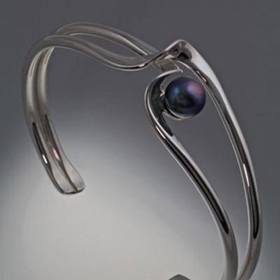 Sterling Silver Bracelet with 8mm Pearl (shown here with black pearl, see options to choose pearl color)