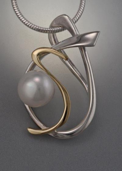 14k Gold and Sterling Silver Pendant with 8mm Pearl (shown here with white pearl, see options to choose pearl color)