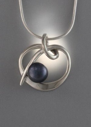 Sterling Silver Pendant with 8mm Pearl (shown here with black pearl, see options to choose pearl color)