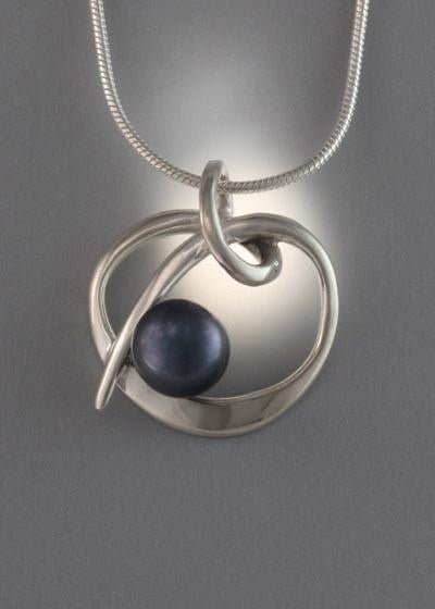 Sterling Silver Pendant with 8mm Pearl (shown here with black pearl, see options to choose pearl color)