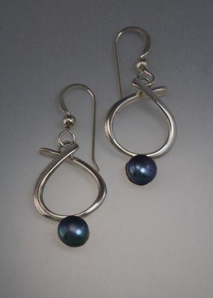 Sterling silver earrings with 6mm Pearls (shown here with black pearl, see options to choose pearl color)