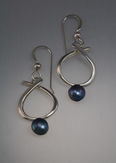 Sterling silver earrings with 6mm Pearls (shown here with black pearl, see options to choose pearl color)
