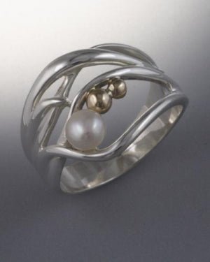 14k Gold and Sterling Silver Ring with 4mm Pearl (shown here with black pearl, see options to choose pearl color)